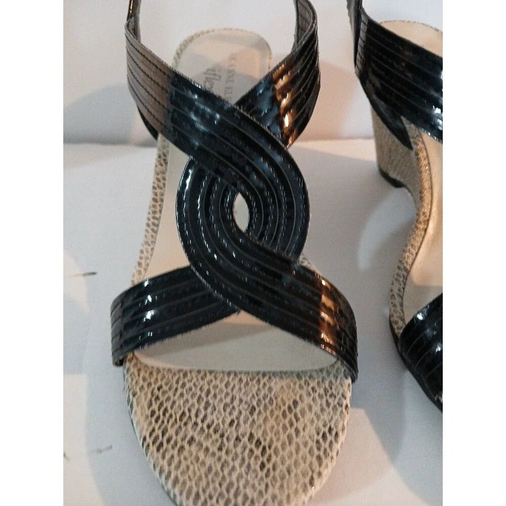 Anne Klein Iflex Black Faux Snake Skin Wedge Pump Womens 8.5 M Open Toe Pretty